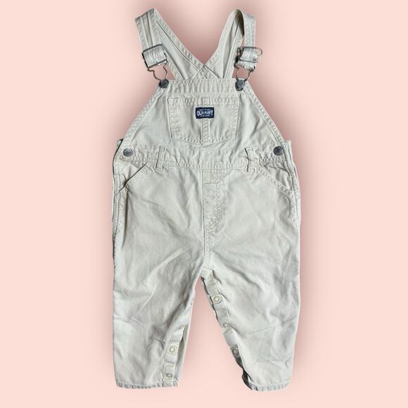 Vtg Baby Boys Size 18-24 month Old Navy Y2K Pantsuit Overalls Bibs Tan Romper - Picture 1 of 3